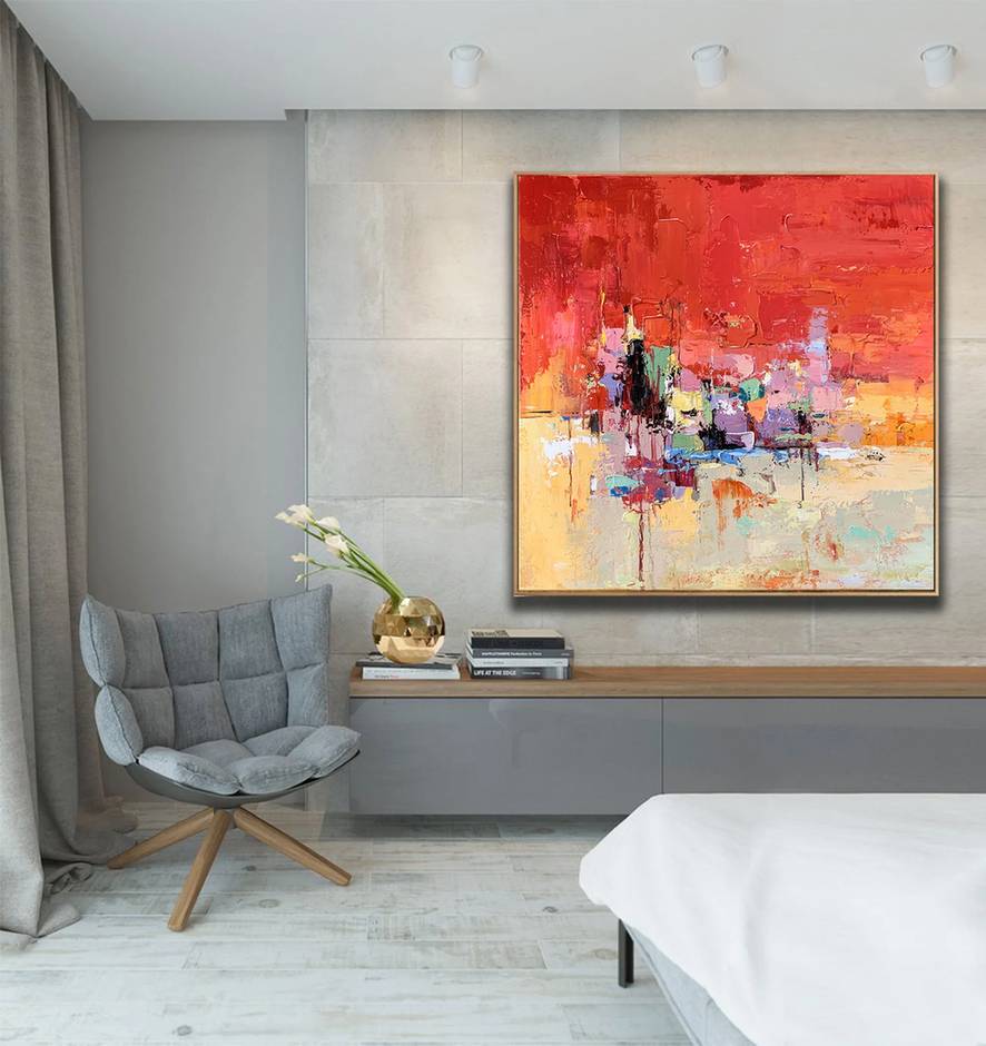 Entryway Hand-painted Handmade Red Dining Featured Abstract Canvas 1FE08